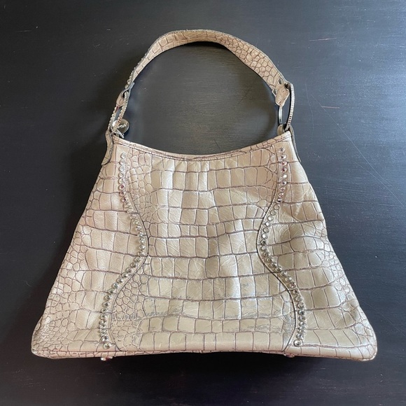 Raviani Croc Embossed Leather Cream w/Silver Swarovski Crystals - Picture 8 of 16